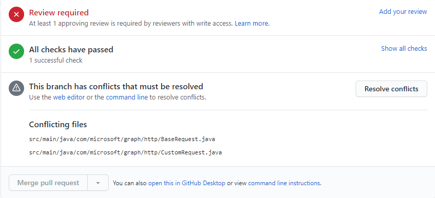 pull request conflicting status